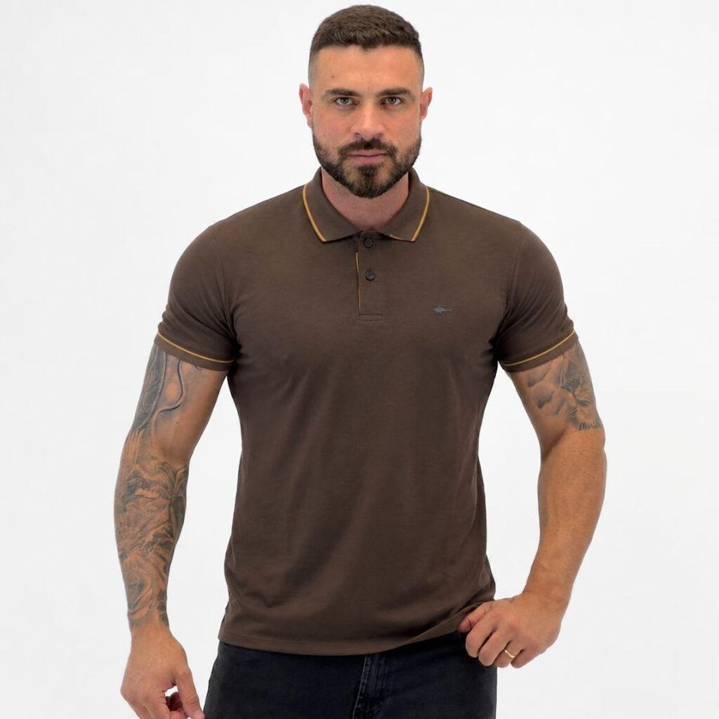 Camisa Polo Sallo Manga Curta com Botão Masculina