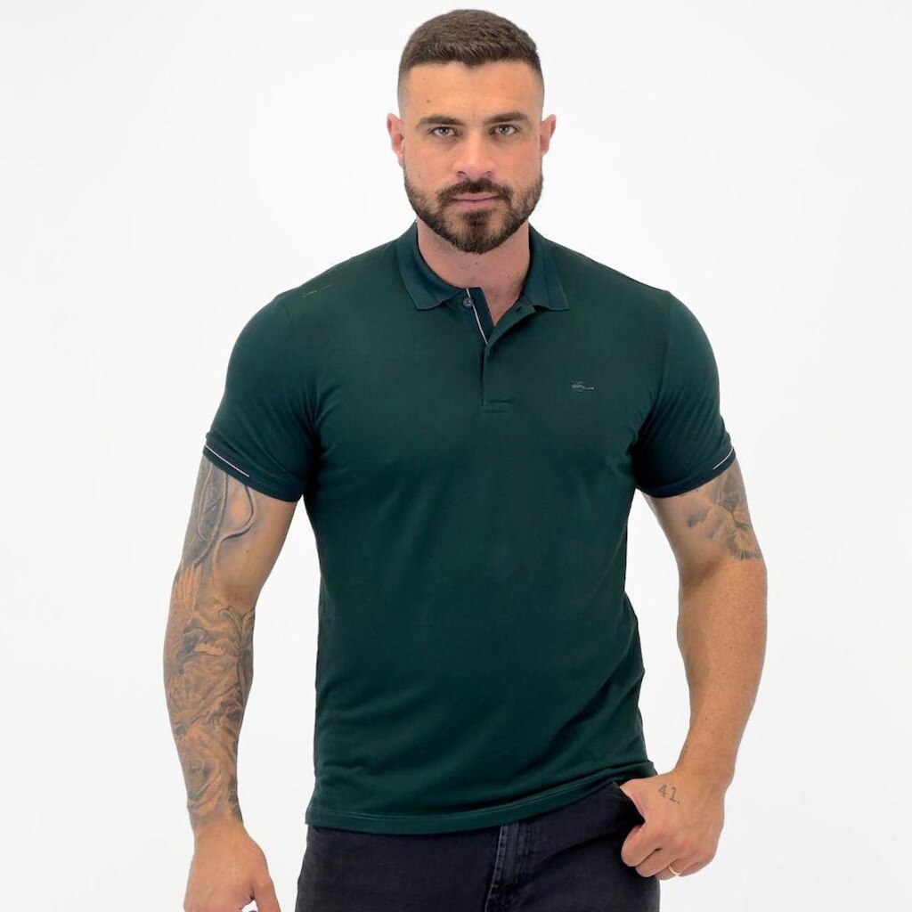 Camisa Polo Sallo Manga Curta Slim com Botão Masculina