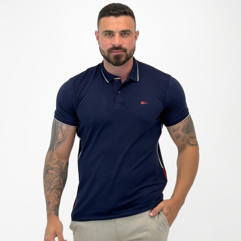 Camisa Polo Sallo Slim com Botão Manga Curta Masculina