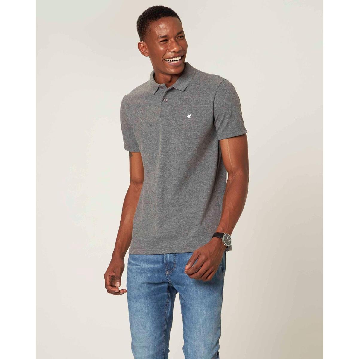 Camisa Polo Slim Piquê Premium Malwee Masculina - Cinza Menor preço em Camisa Polo Slim Piquê Premium Malwee Masculina - Cinza