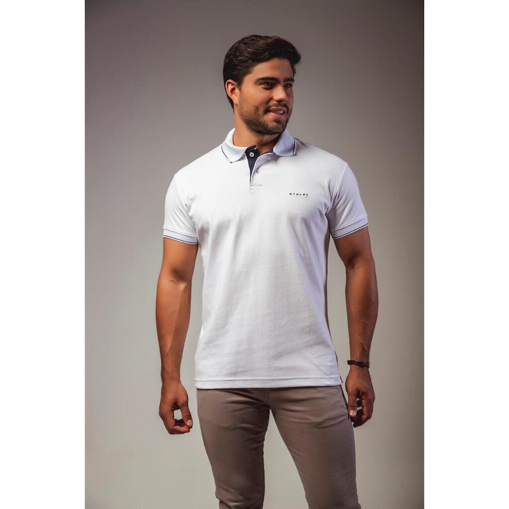 CAMISA POLO SUEDINE STWART BRANCA FRISO