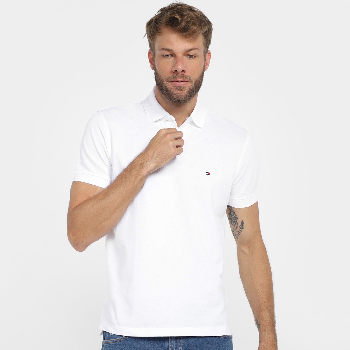 Camisa Polo Tommy Hilfiger Básica Masculina - Branco Menor preço em Camisa Polo Tommy Hilfiger Básica Masculina - Branco