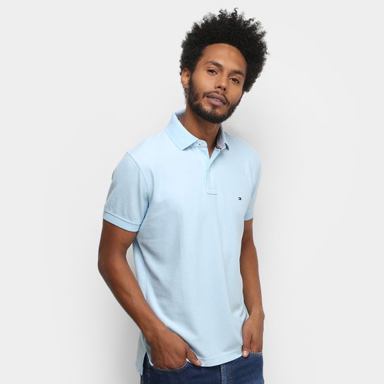 Camisa Polo Tommy Hilfiger Logo Masculina - Azul