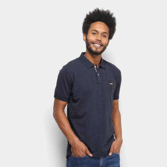 Camisa Polo Tommy Hilfiger Logo MCMLXXXV Masculina - Azul