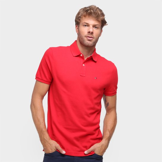 Camisa Polo Tommy Hilfiger Manga Curta Masculina - Vermelho