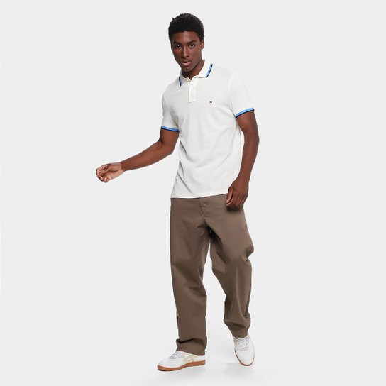 Camisa Polo Tommy Hilfiger Slim Fit Cuff Interest Masculina
