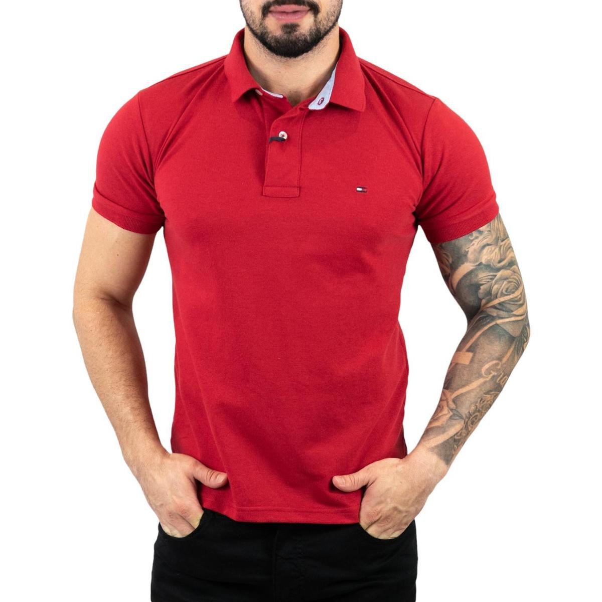 Netshoes Camiseta Tommy Hilfiger Masculina Vermelha Colourblock