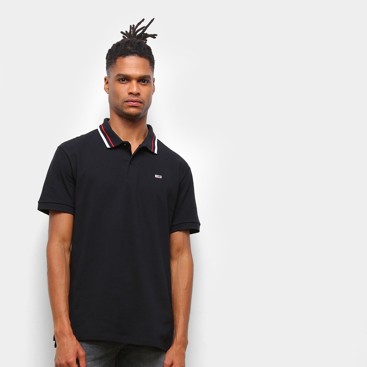 Camisa Polo Tommy Jeans Básica Masculina - Preto Menor preço em Camisa Polo Tommy Jeans Básica Masculina - Preto