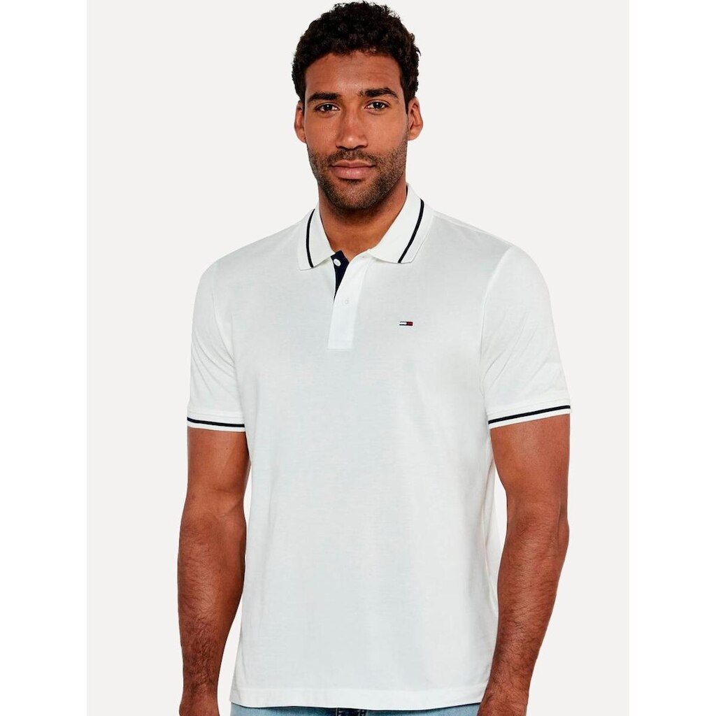 Camisa Polo Tommy Jeans Masculina Piquet Regular Tipped Line Branca