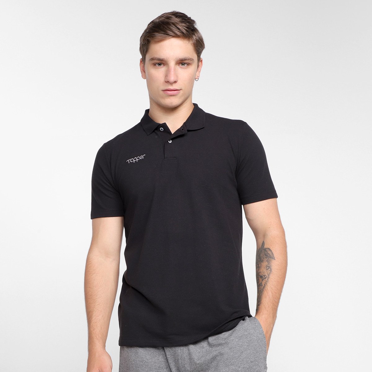 Camisa Polo Topper Classic Masculina - Preto Menor preço em Camisa Polo Topper Classic Masculina - Preto