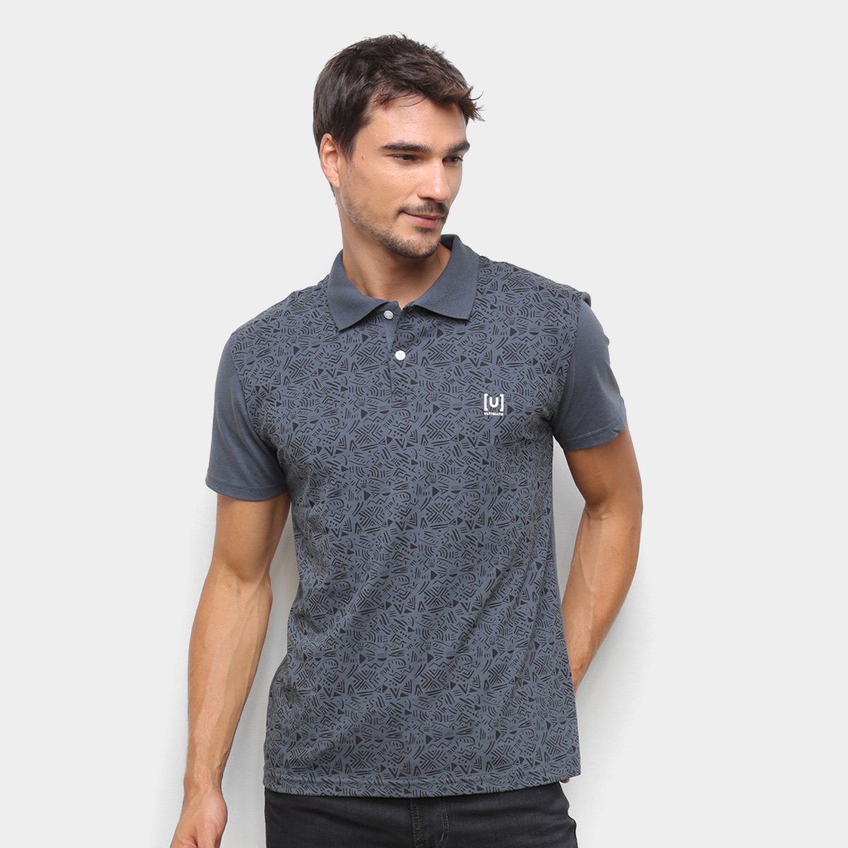 Camisa Polo Ultimato Básica Estampada Masculina - Chumbo Menor preço em Camisa Polo Ultimato Básica Estampada Masculina - Chumbo