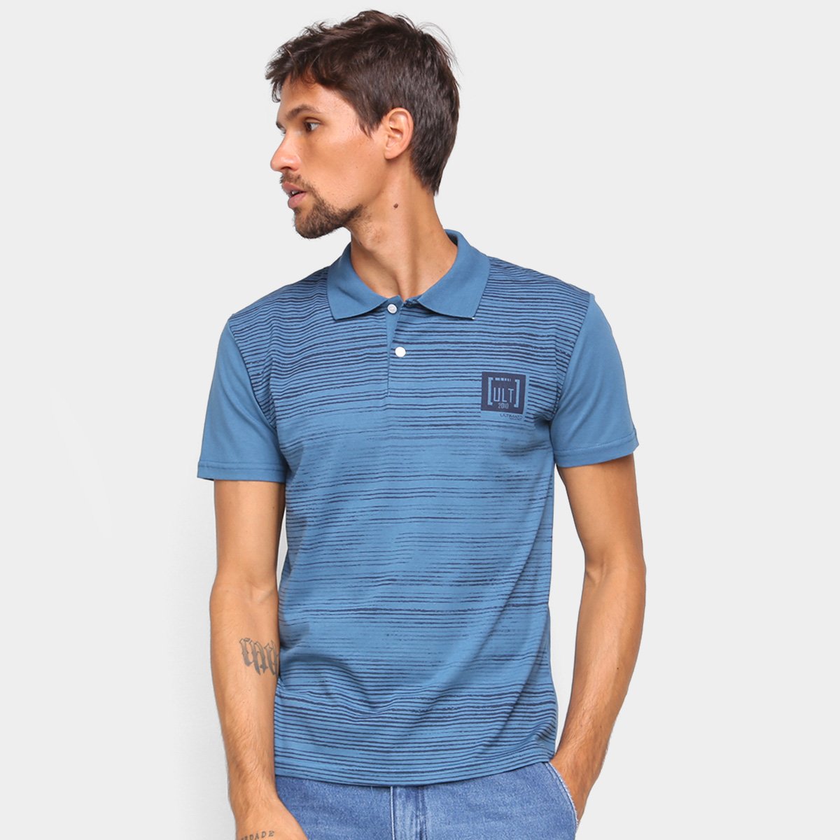 Camisa Polo Ultimato Estampada Masculina - Azul Menor preço em Camisa Polo Ultimato Estampada Masculina - Azul