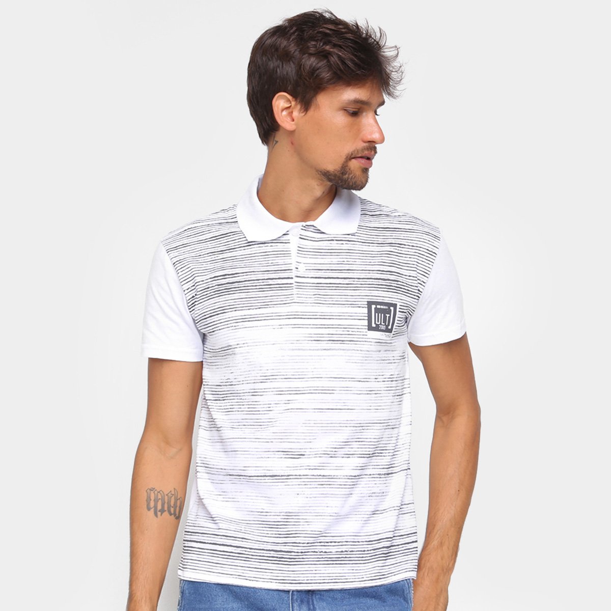 Camisa Polo Ultimato Estampada Masculina - Branco Menor preço em Camisa Polo Ultimato Estampada Masculina - Branco