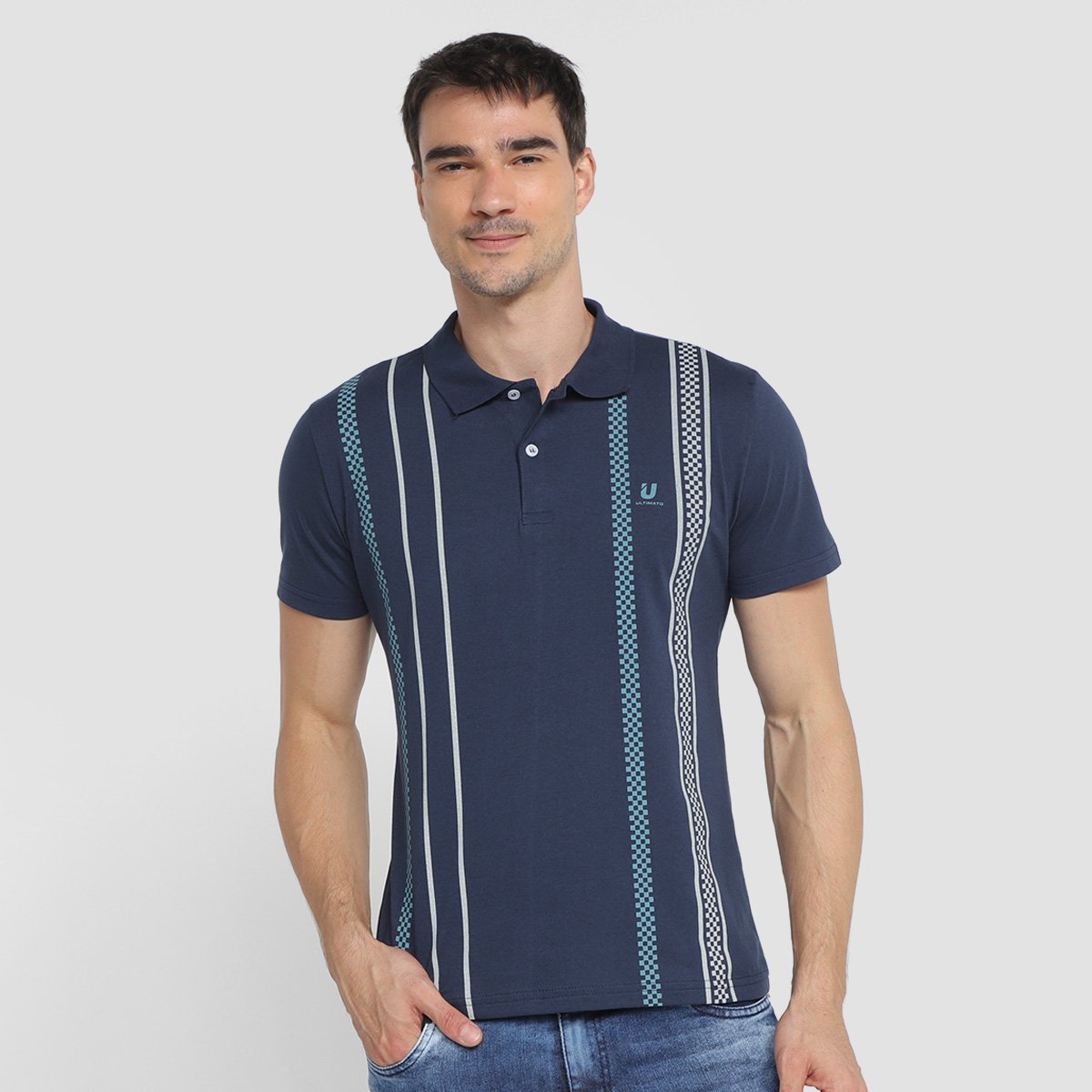 Camisa Polo Ultimato Listras Masculina - Marinho Menor preço em Camisa Polo Ultimato Listras Masculina - Marinho
