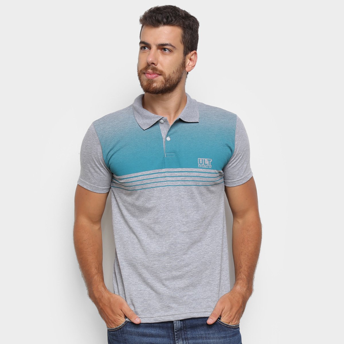 Camisa Polo Ultimato Listras Masculina - Mescla Menor preço em Camisa Polo Ultimato Listras Masculina - Mescla