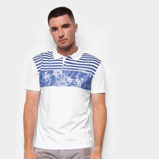 Camisa Polo Ultimato Meia Malha Estampada Masculina - Branco