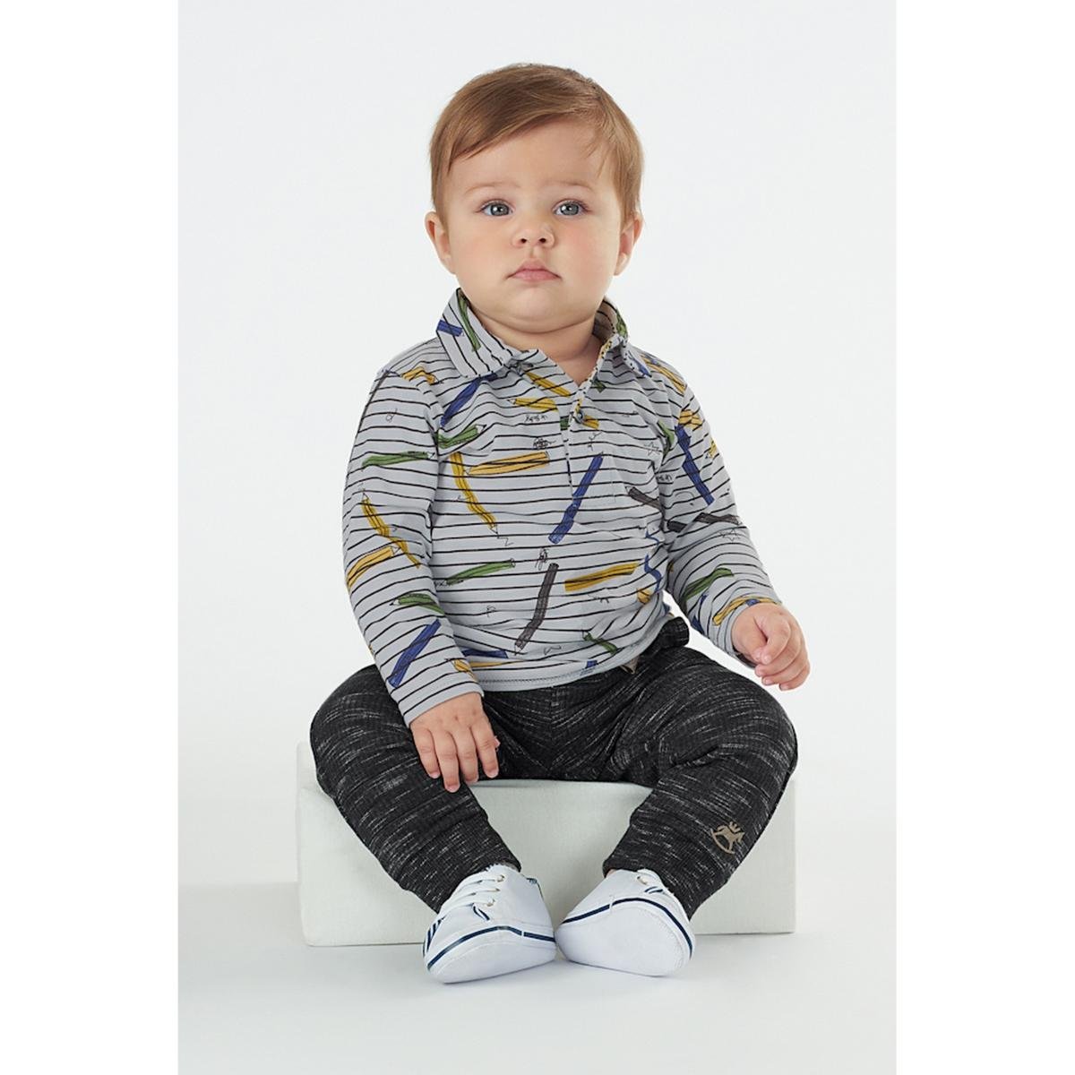 Camisa Polo Up Baby Manga Longa Masculina - Cinza Menor preço em Camisa Polo Up Baby Manga Longa Masculina - Cinza