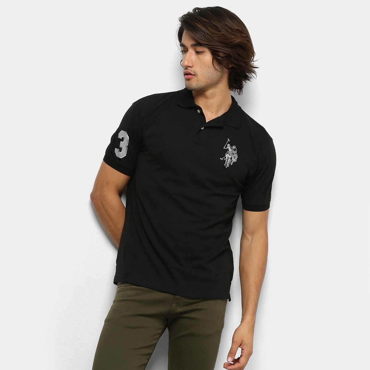 Camisa Polo U.S. Polo Assn Lisa Big Poney Masculina - Preto Menor preço em Camisa Polo U.S. Polo Assn Lisa Big Poney Masculina - Preto