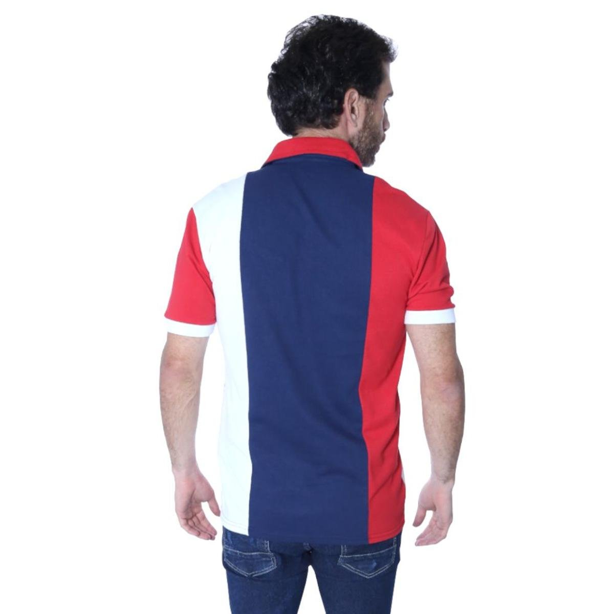 Camisa Polo Yacht Sport Recortada Três Cores em Faixas Masculina