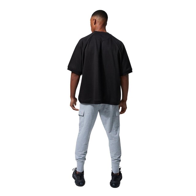 Camisa Raglan de Moletom Manga Curta Oversized Frio Preto