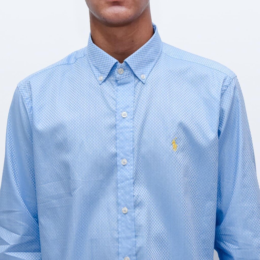 Camisa Ralph L Masculina Quadriculada Azul Claro