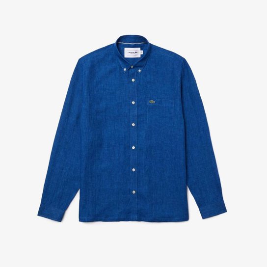 Camisa Regular Fit Masculina em Linho - Azul