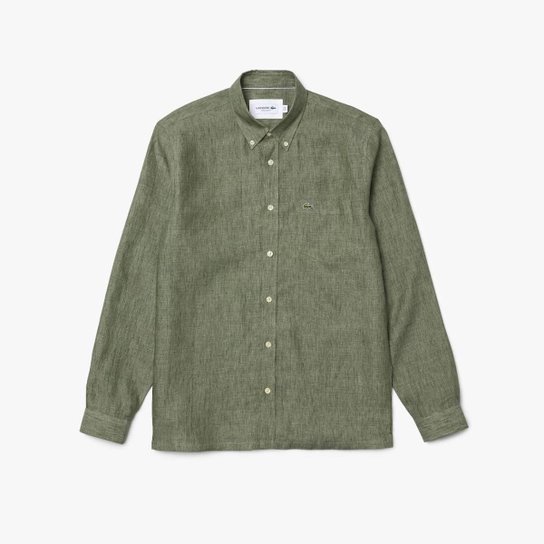 Camisa Regular Fit Masculina em Linho - Verde Militar