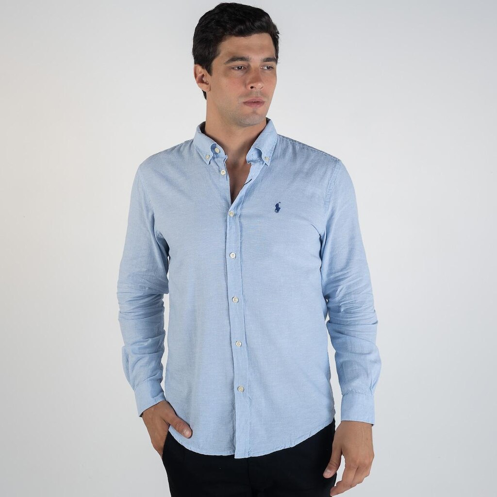 Camisa RL Linho Custom Fit Azul Claro