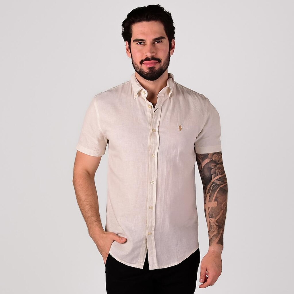 Camisa RL Linho Manga Curta Areia