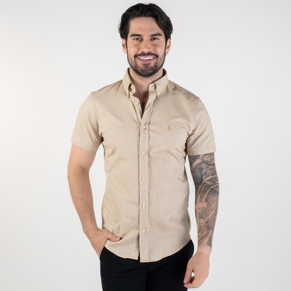 Camisa RL Oxford Manga Curta Bege Monocromática