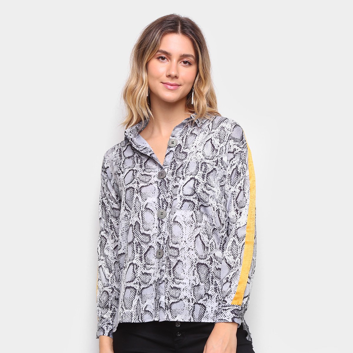 Camisa Road Mel Animal Print Snake Manga Longa Feminina - Cinza Menor preço em Camisa Road Mel Animal Print Snake Manga Longa Feminina - Cinza