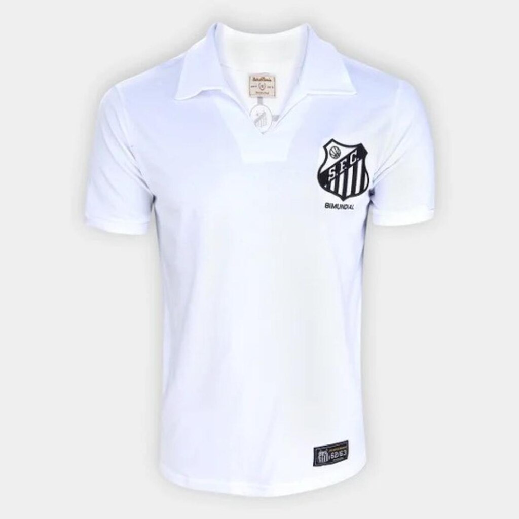 Camisa Santos 1963 Bi Mundial Retrô Mania Masculina - Branco - GG