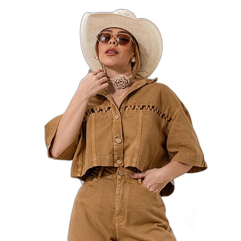 CAMISA SARJA OVER CROPPED FEMININA ENTRELAÇADA
