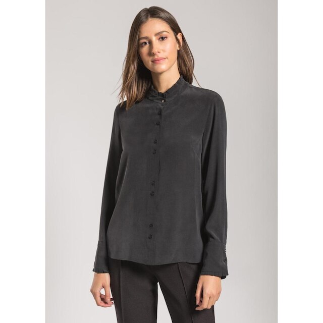 Camisa Seda Pregas Preto M