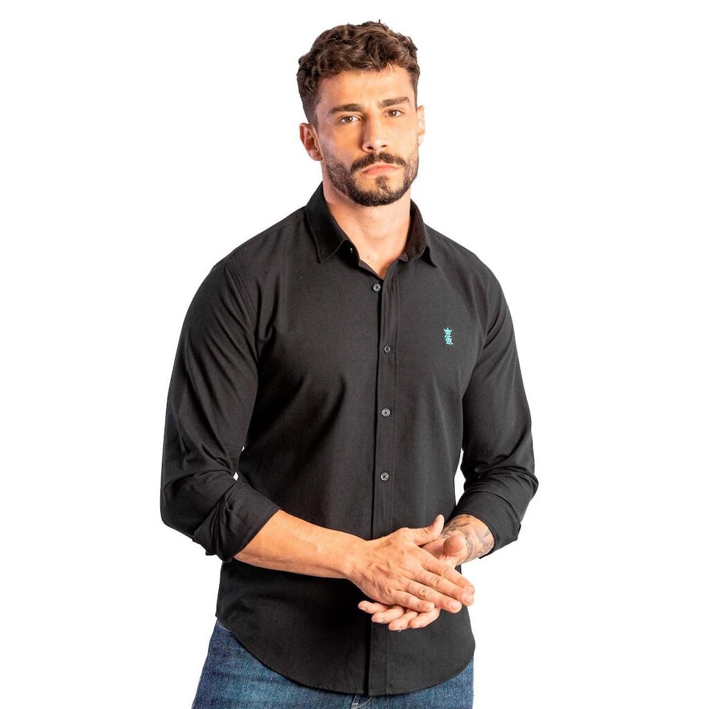 Camisa Sergio K Masculina Regular Oxford Comfort Preta