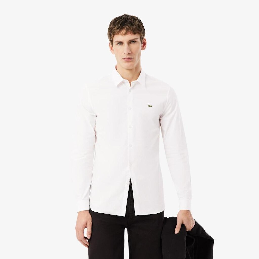 Camisa Slim Fit em popeline de algodão stretch