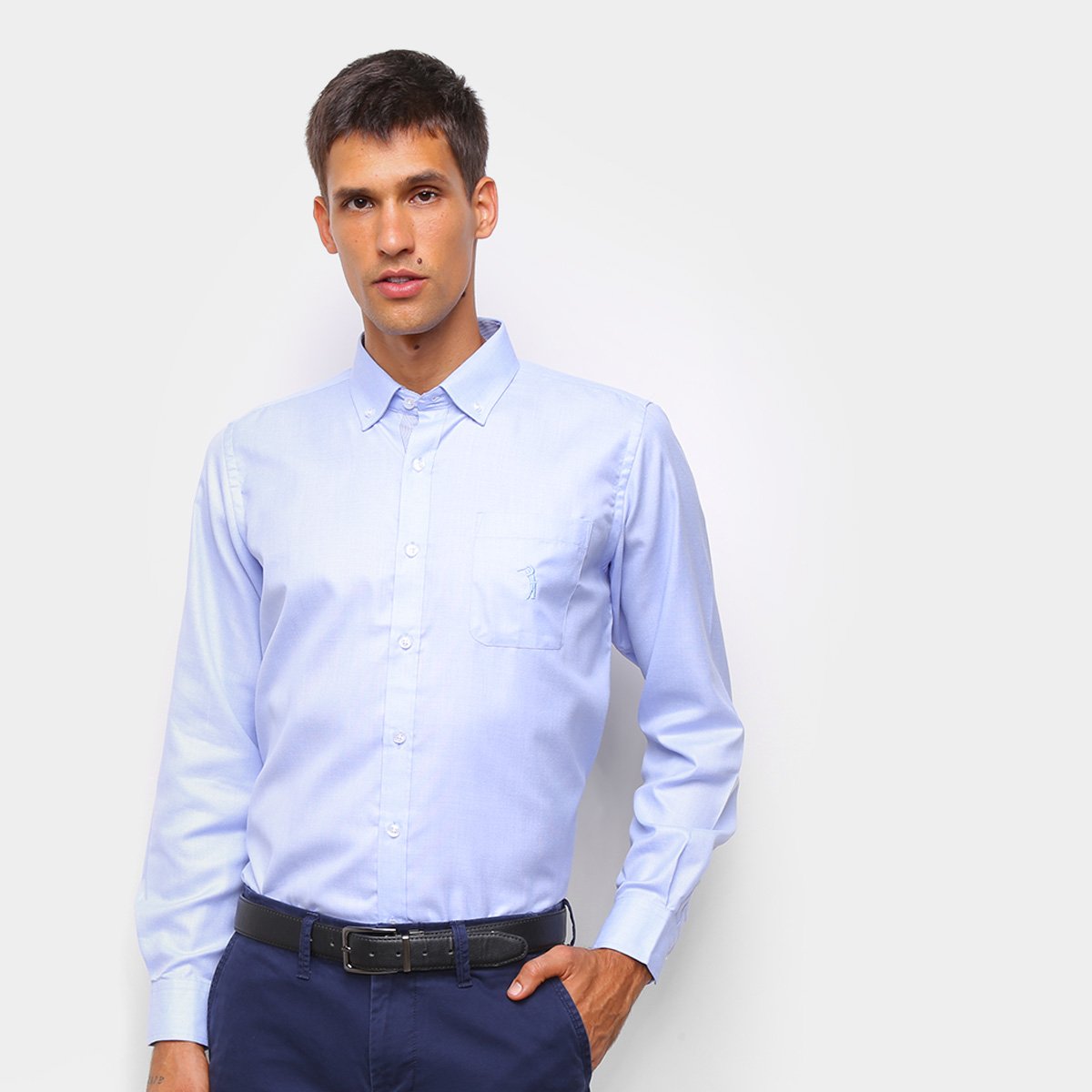 Camisa Social Aleatory C/ Bolso Manga Longa Masculina - Azul Claro Menor preço em Camisa Social Aleatory C/ Bolso Manga Longa Masculina - Azul Claro
