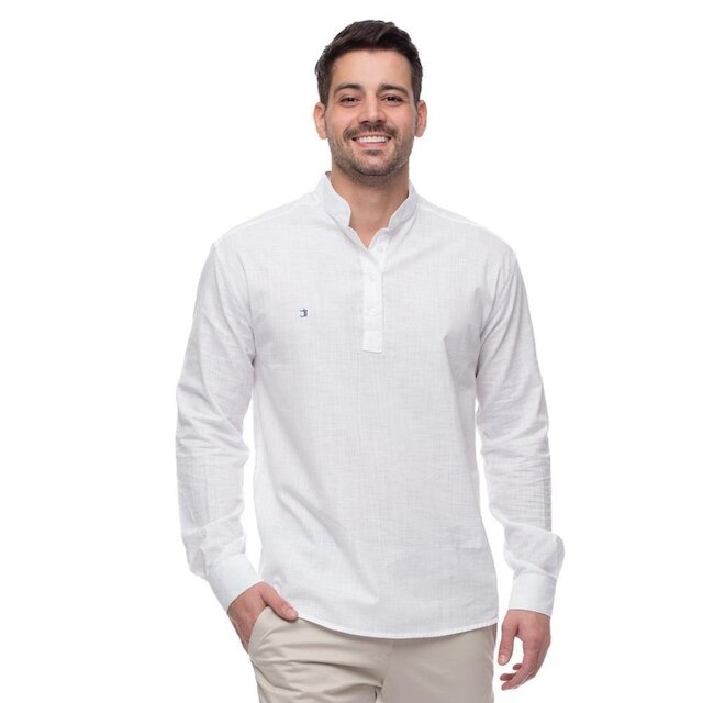 Camisa Social Bata Masculina Gola Padre Moderna Linho Casual