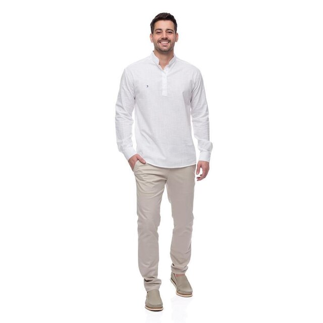 Camisa Social Bata Masculina Gola Padre Moderna Linho Casual