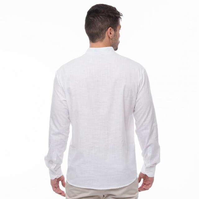 Camisa Social Bata Masculina Gola Padre Moderna Linho Casual