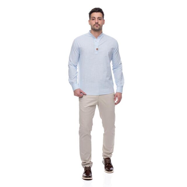 Camisa Social Bata Masculina Gola Padre Moderna Linho Casual