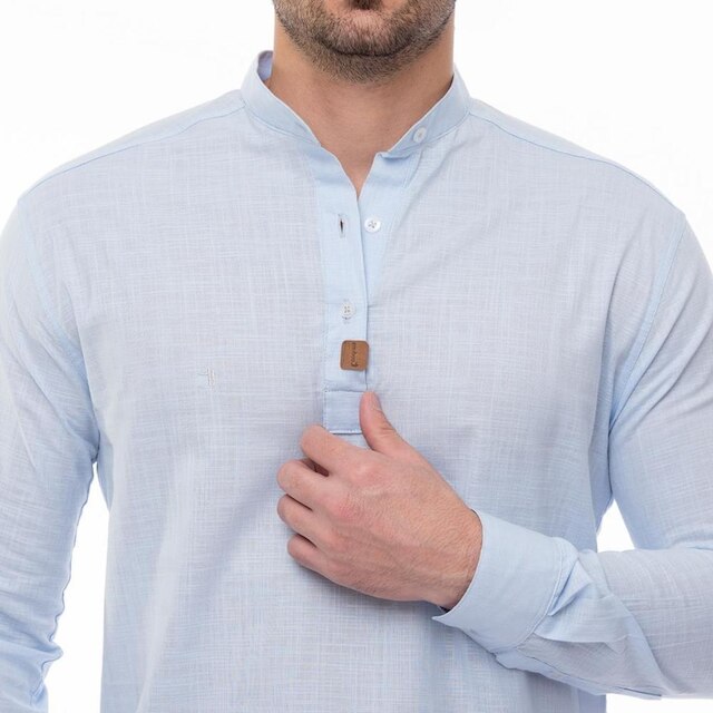 Camisa Social Bata Masculina Gola Padre Moderna Linho Casual
