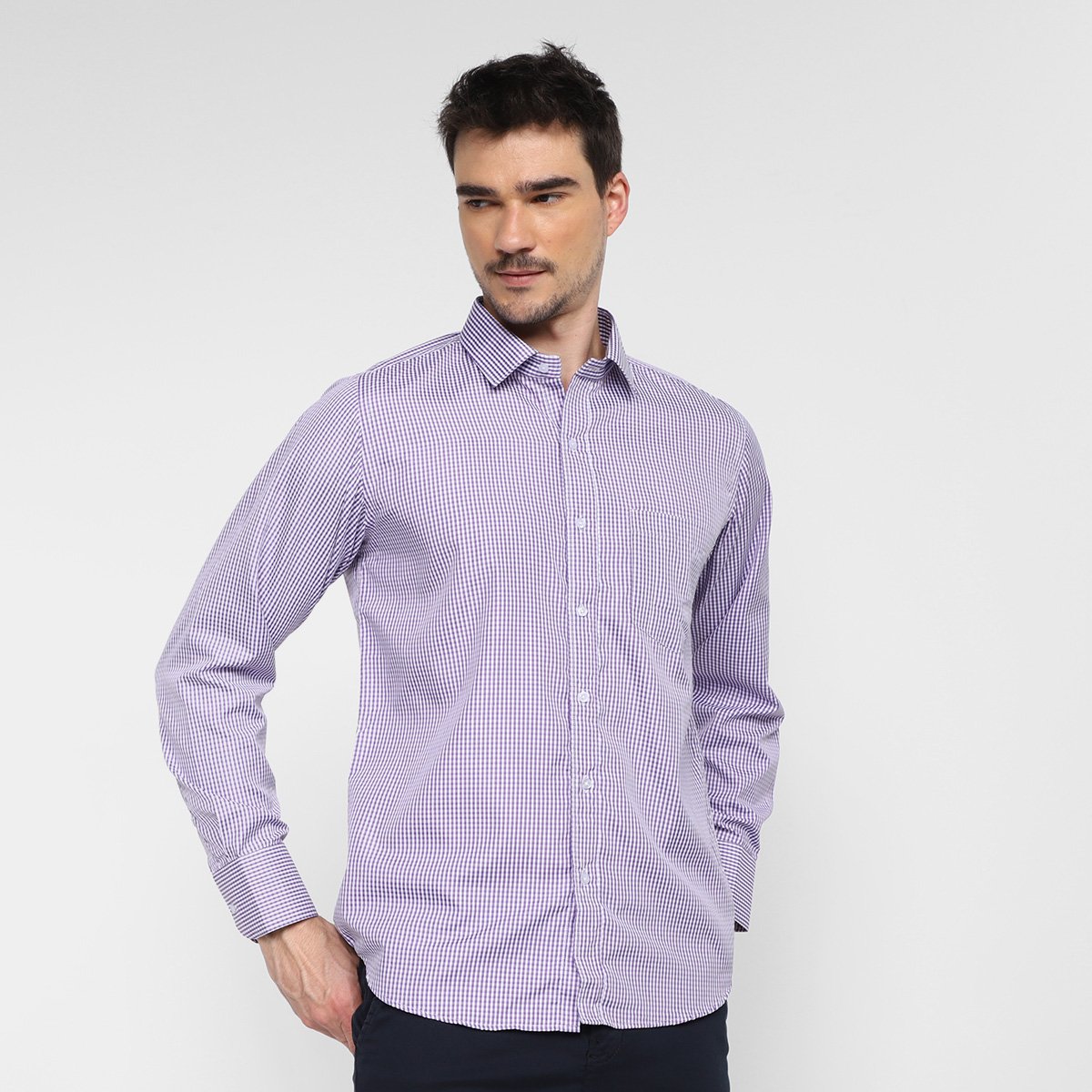 Camisa Social Black River Manga Longa Xadrez Masculina - Roxo Menor preço em Camisa Social Black River Manga Longa Xadrez Masculina - Roxo