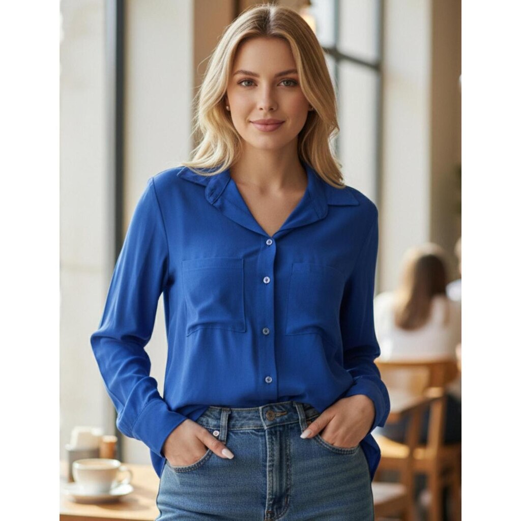 Camisa Social Com Bolsos Frontais Longa Feminina Camisete Chique Elegante De Botão Camisa Branca