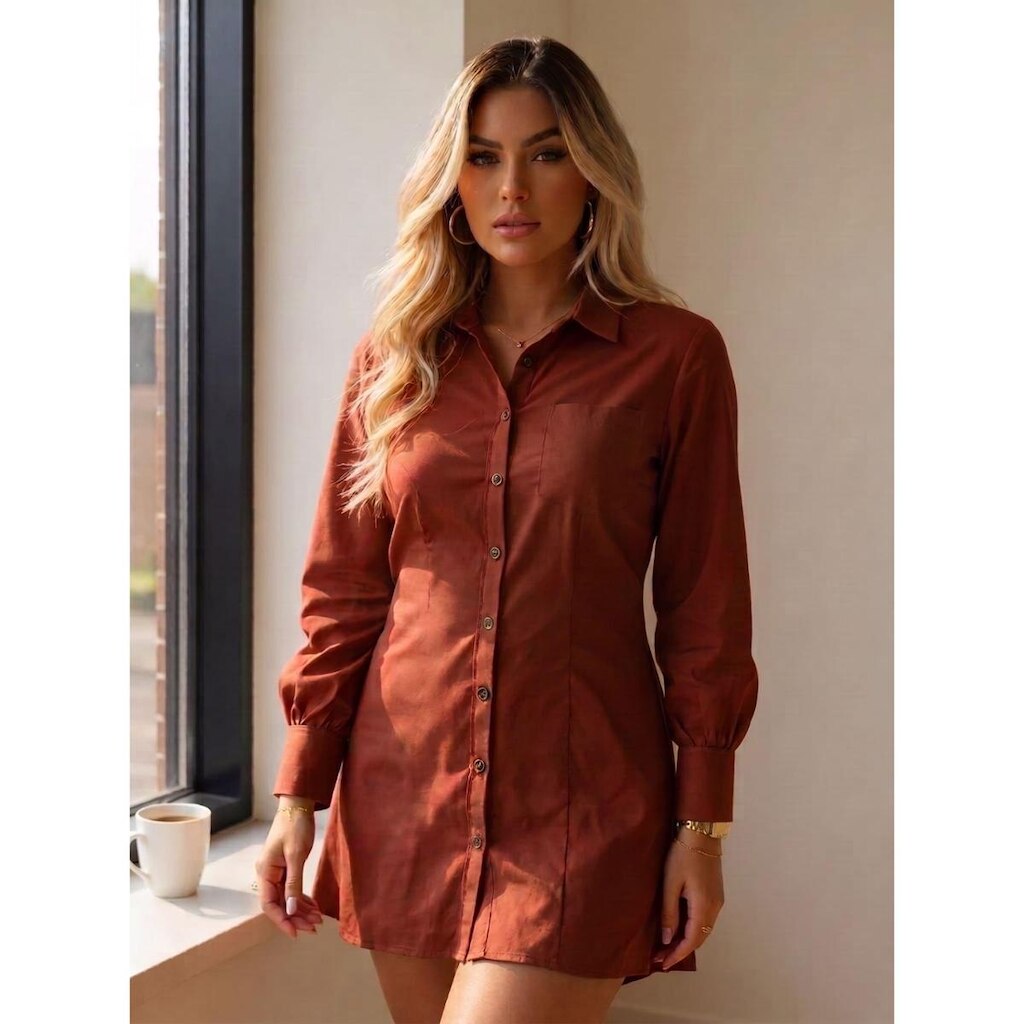 Camisa Social Feminina Chemise Vestido Saida de Praia