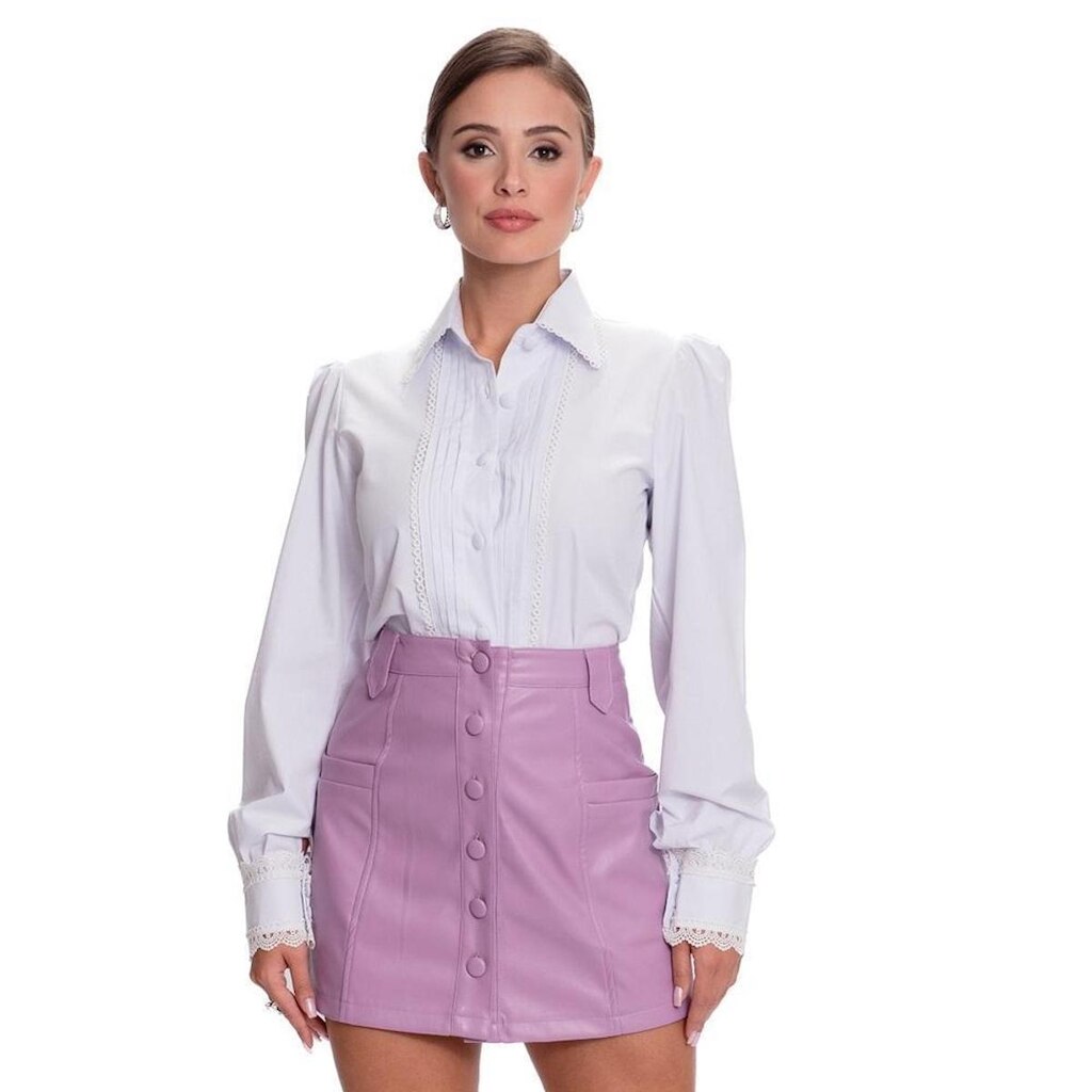 Camisa Social Feminina Detalhe Punho Rendada Teodoro Luxo