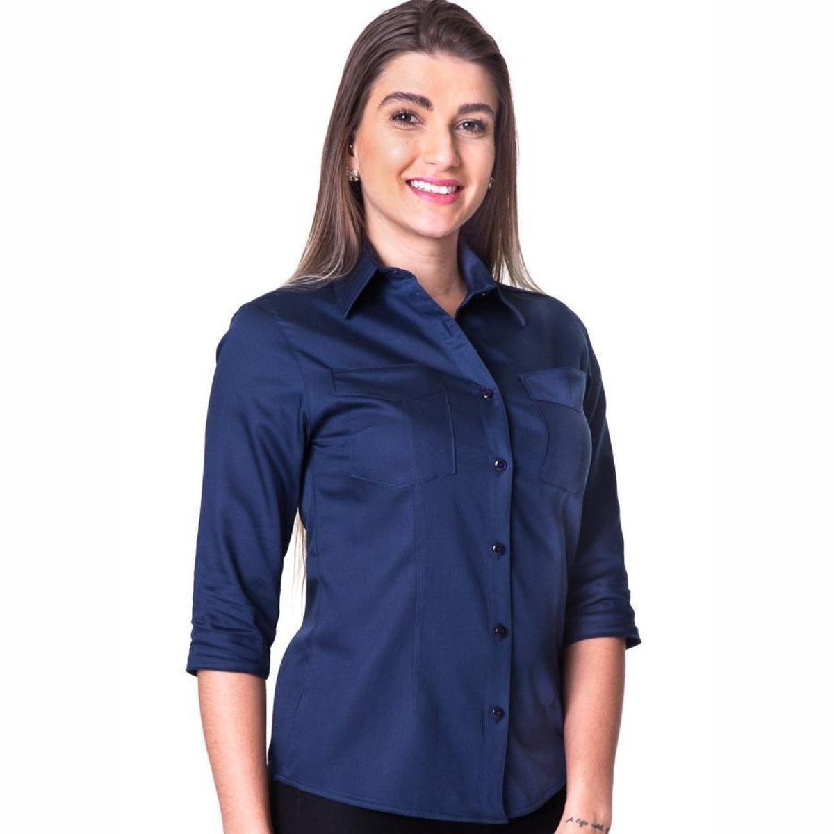 Uniforme Camisa Azul Azul Marinho Camisa Jeans Feminina Uniforme