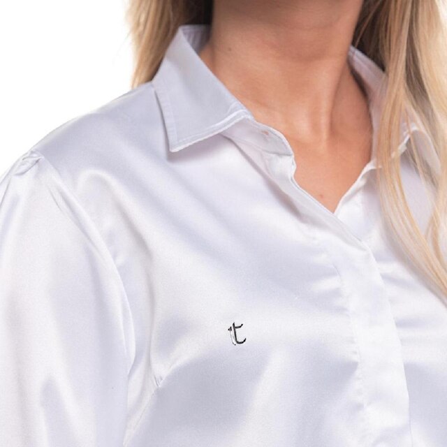 Camisa Social Feminina Manga Longa Cetim Botão Clássica