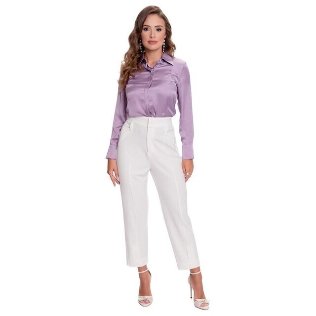 Camisa Social Feminina Manga Longa Cetim Teodoro Clássica
