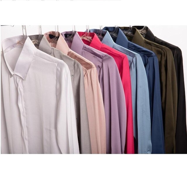 Camisa Social Feminina Manga Longa Cetim Teodoro Clássica